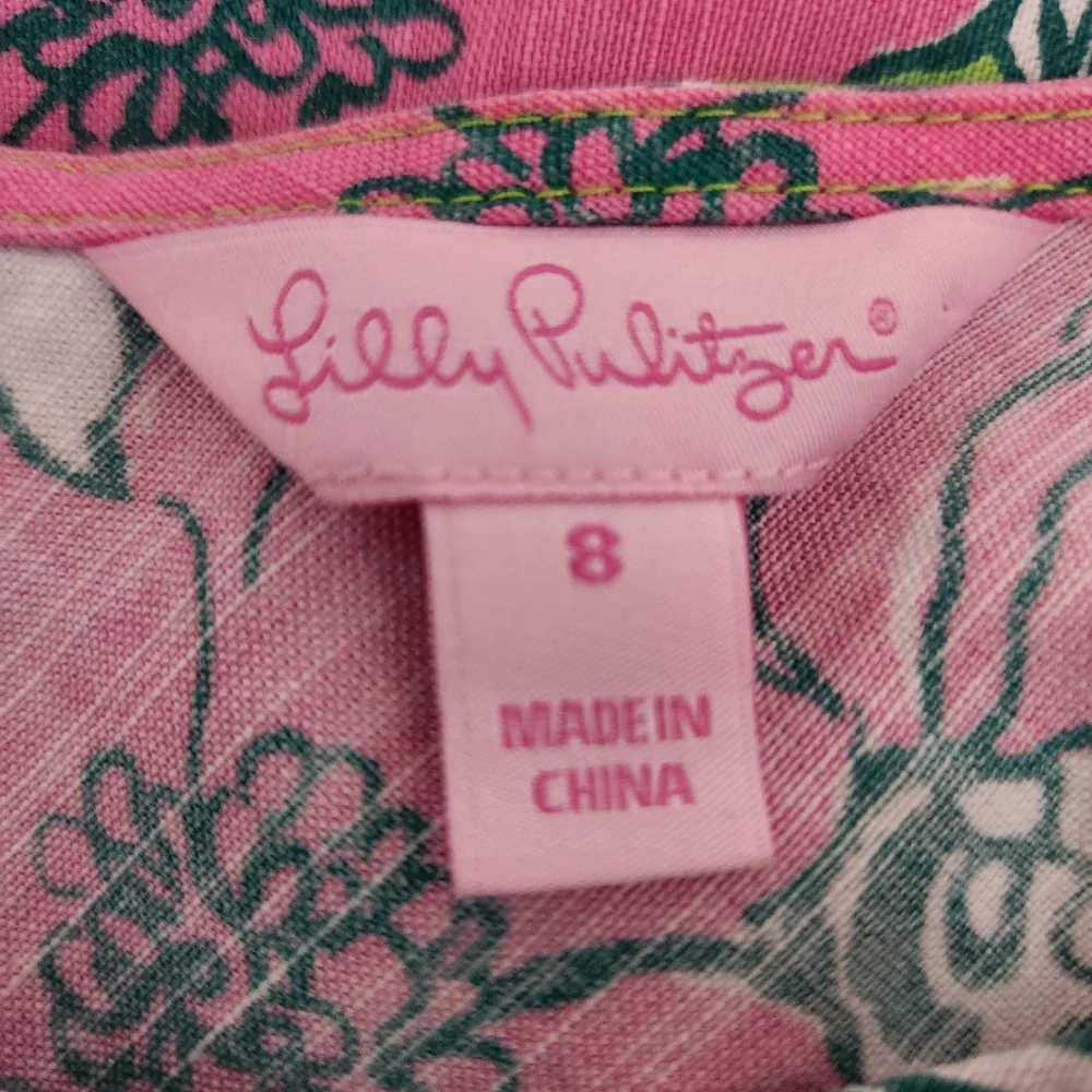 Lilly Pulitzer Retro Butterfly Shift Dress Pink + Green Lace Trim Sleeveless 8 - Picture 3 of 15